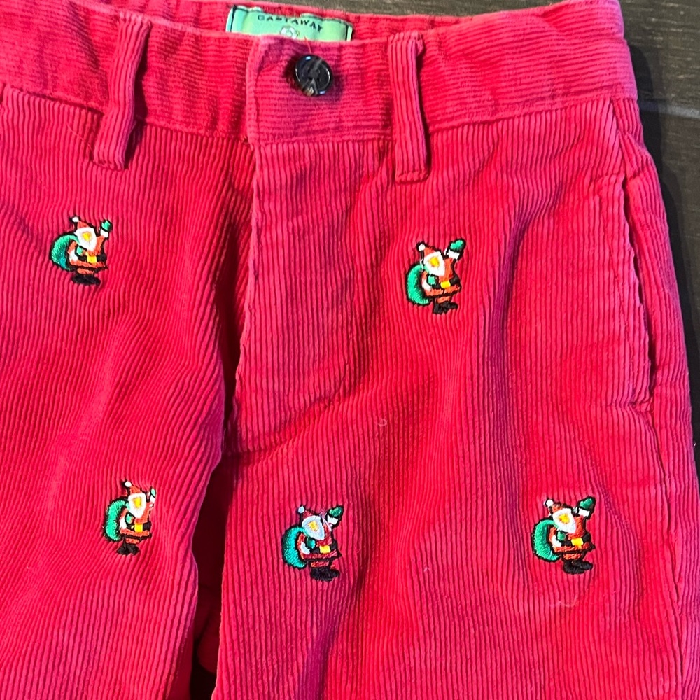 Red corduroy embroidered Santa pants